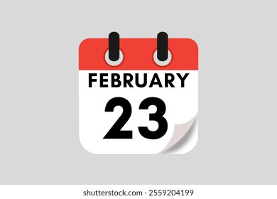 23 February calendar icon text page monthly web design on red, white, black and ash background vector, icon, or illustration with the month of February 23