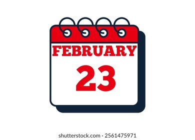 23 February calendar icon text page monthly web design on red, black and white background vector, icon, or illustration with the month of February 23