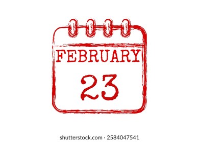 23 February calendar icon text page monthly web design on red and white background vector, icon, or illustration with the month of February 23
