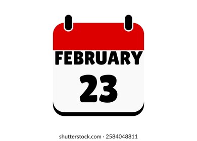 23 February calendar icon text page monthly web design on red, black and white background vector, icon, or illustration with the month of February 23