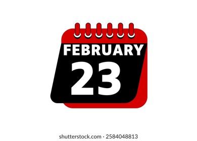 23 February calendar icon text page monthly web design on red, black and white background vector, icon, or illustration with the month of February 23