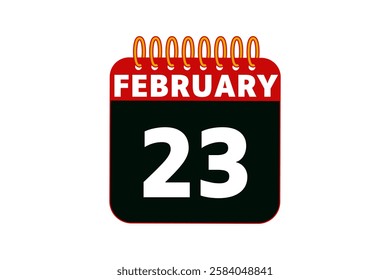 23 February calendar icon text page monthly web design on red, black and white background vector, icon, or illustration with the month of February 23