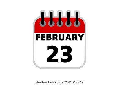 23 February calendar icon text page monthly web design on red, black and white background vector, icon, or illustration with the month of February 23