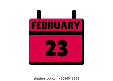 23 February calendar icon text page monthly web design on red, black and white background vector, icon, or illustration with the month of February 23