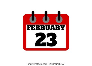 23 February calendar icon text page monthly web design on red, black and white background vector, icon, or illustration with the month of February 23
