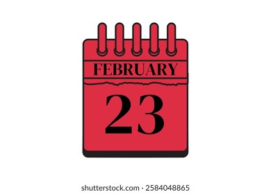 23 February calendar icon text page monthly web design on red, black and white background vector, icon, or illustration with the month of February 23