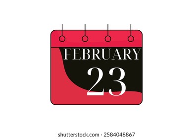 23 February calendar icon text page monthly web design on red, black and white background vector, icon, or illustration with the month of February 23