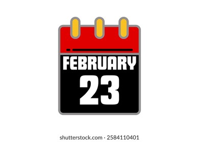 23 February calendar icon text page monthly web design on red, black, yellow and white background vector, icon, or illustration with the month of February 23