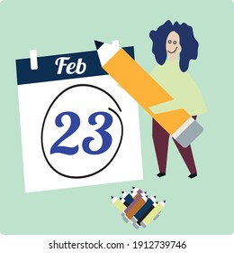 23 February calendar month. vector text Calendar on workplace Background, Empty space for