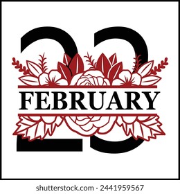23 February Floral Split Silhouette Counting Vector Design | Print Design | Cut file | Shirt Design | Birthday Gift