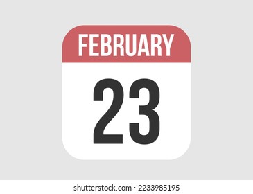 23 february icon isolated on background. February vector for day of week and month in red.