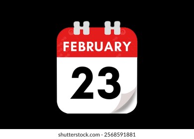 23 February month single day vector, illustration, calendar with red, gray, white and black color background calendar February 23