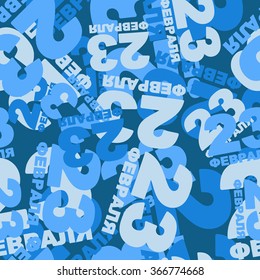 23 February seamless pattern. Protective military structure for  national holiday in Russia. Army texture of numerals and letters. Soldier ornament for clothes. Text  Russian: February 23