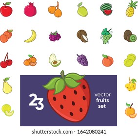 
23 fruit set collection of multiple fruits
iconic, simple, icon set cute fruits set