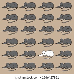 23 gray mice and one white. Vector graphics.