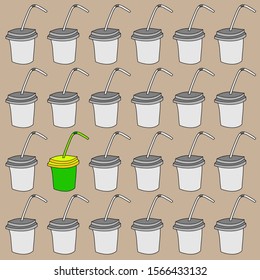 23 gray paper cups and a bright one.  Vector graphics.