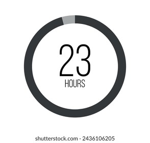 23 hours. Modern round clock, hour counter and technological time. Vector on white background