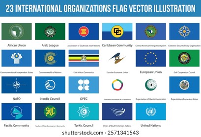 23 International Organizations Flag Set Vector Illustration