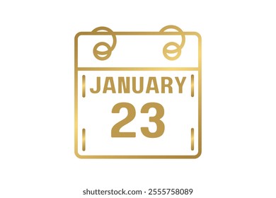 23 January calendar icon text page monthly web design on golden and white background vector, icon, or illustration with the month of January 23