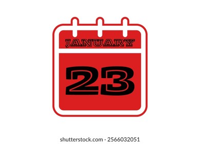 23 January calendar icon text page monthly web design on red, black and white background vector, icon, or illustration with the month of January 23