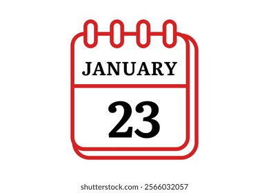 23 January calendar icon text page monthly web design on red, black and white background vector, icon, or illustration with the month of January 23