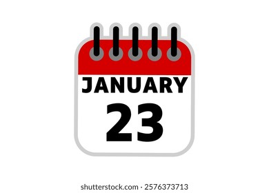 23 January calendar icon text page monthly web design on red, black and white background vector, icon, or illustration with the month of January 23