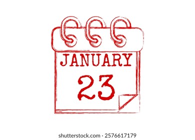 23 January calendar icon text page monthly web design on red and white background vector, icon, or illustration with the month of January 23