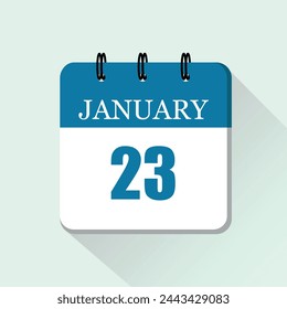 23 de enero icono de calendario diario plano. Plantilla de calendario vectorial para los días de enero. Cartel para el día y el mes.