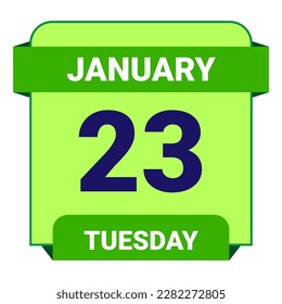 23 January, Tuesday. Date template. Useful design for calendar or event promotion. Vector illustration EPS 10 File. Isolated on white background. 