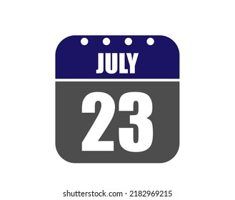 23 July calendar banner. July calendar icon in blue and gray.