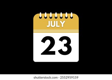 23 July calendar icon text page monthly web design on golden, black, and white background vector, icon, or illustration with the month of July 23