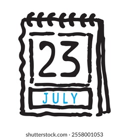 23 July date calendar - A simple yet elegant line art illustration of a date calendar captures the essence of organization and timekeeping. The clean lines and minimalistic design 