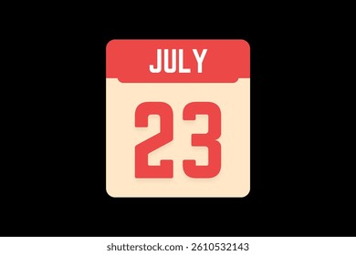 23 July icon text page monthly web design on coral, white, tangerine and black background vector, icon, or illustration with the month of July 23