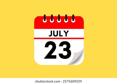23 July month single day vector, illustration, calendar with red, black, white and yellow color background calendar July 23