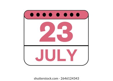 23 july month single day vector, illustration, calendar with peach, black and white color background calendar icon of july 23