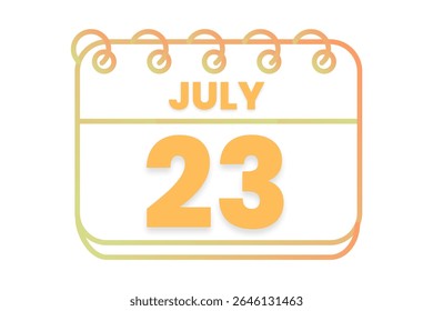 23 july month single day vector, illustration, calendar with orange, yellow, brown and white color background calendar icon of july 23