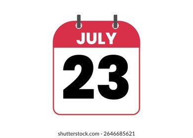 23 july month single day vector, illustration, calendar with red, black and white color background calendar icon of july 23