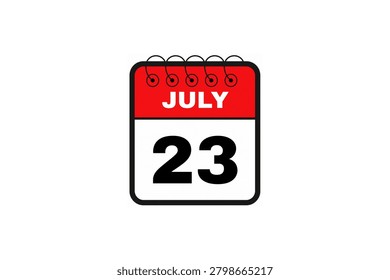 23 July month single day vector, illustration, calendar with red, black and white color background frame calendar icon of July 23