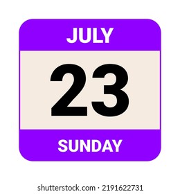 23 de julio, domingo. Plantilla de fecha. Diseño útil para la promoción de calendarios o eventos. Ilustración vectorial Archivo EPS 10.