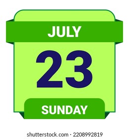 23 July, Sunday. Date template. Useful design for calendar or event promotion. Vector illustration EPS 10 File. Isolated on white background.