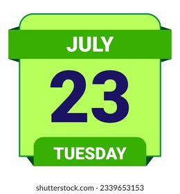 23 July, Tuesday. Date template. Useful design for calendar or event promotion. Vector illustration EPS 10 File. Isolated on white background. 