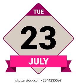 23 July, Tuesday. Date template. Useful design for calendar or event promotion. Vector illustration EPS 10 File. Isolated on white background. 