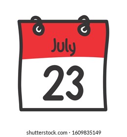 23 July. Vector flat daily calendar icon. Date and time, day, month. Holiday