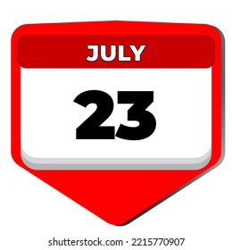 23 July vector icon calendar day. 23 date of July. Twenty third day of July. 23th date number. 23 day calendar. Twenty three date. Revolution Egypt