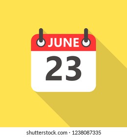 23 june calendar flat style icon with long shadow.