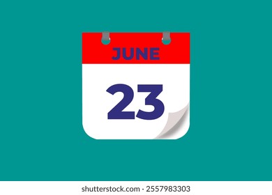  23 June calendar icon text page monthly web design on red, and blue background vector, icon, or illustration with the month of June 23