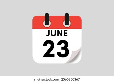 23 June calendar icon text page monthly web design on red, white, black and ash background vector, icon, or illustration with the month of June 23