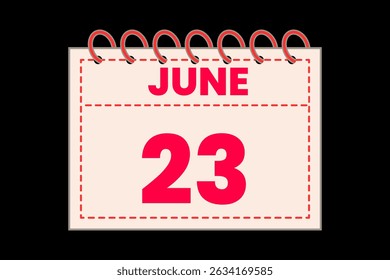 23 June calendar icon text page monthly web design on red, rose and black background vector, icon, or illustration with the month of June 23