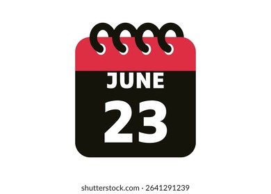 23 June calendar icon text page monthly web design on red, black and white background vector, icon, or illustration with the month of June 23