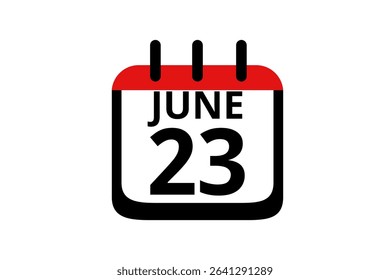23 June calendar icon text page monthly web design on red, black and white background vector, icon, or illustration with the month of June 23